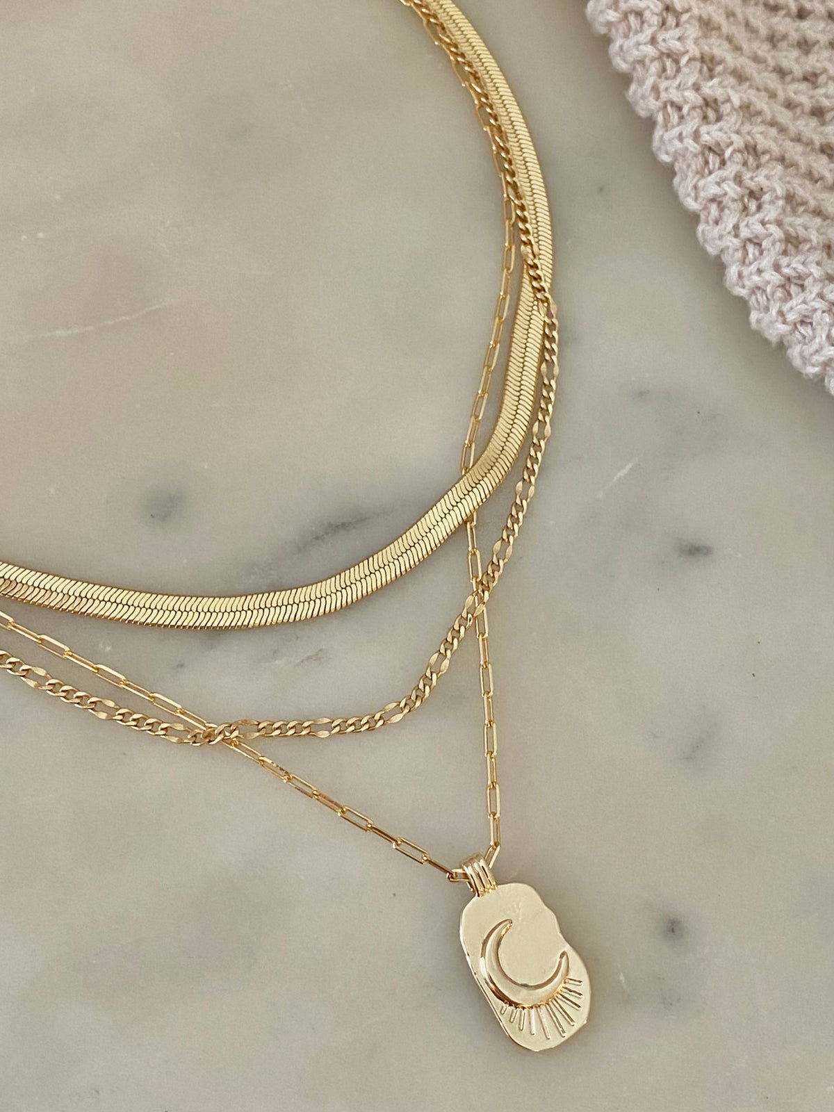 Figaro Layering Chain Necklace 18k Gold Filled Waterproof