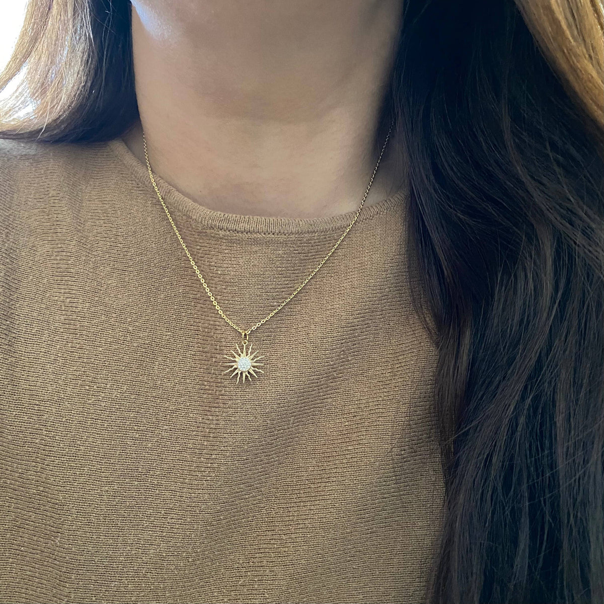 Sun crystal charm necklace 18k gold plated sunrise