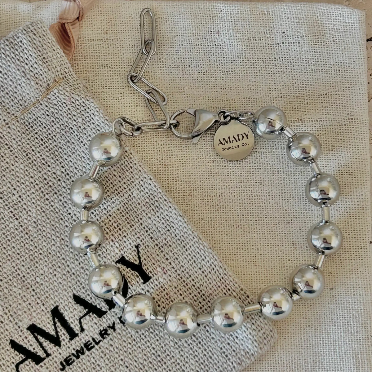 Silver Beaded Ball Chain Bracelet with Paperclip Extension