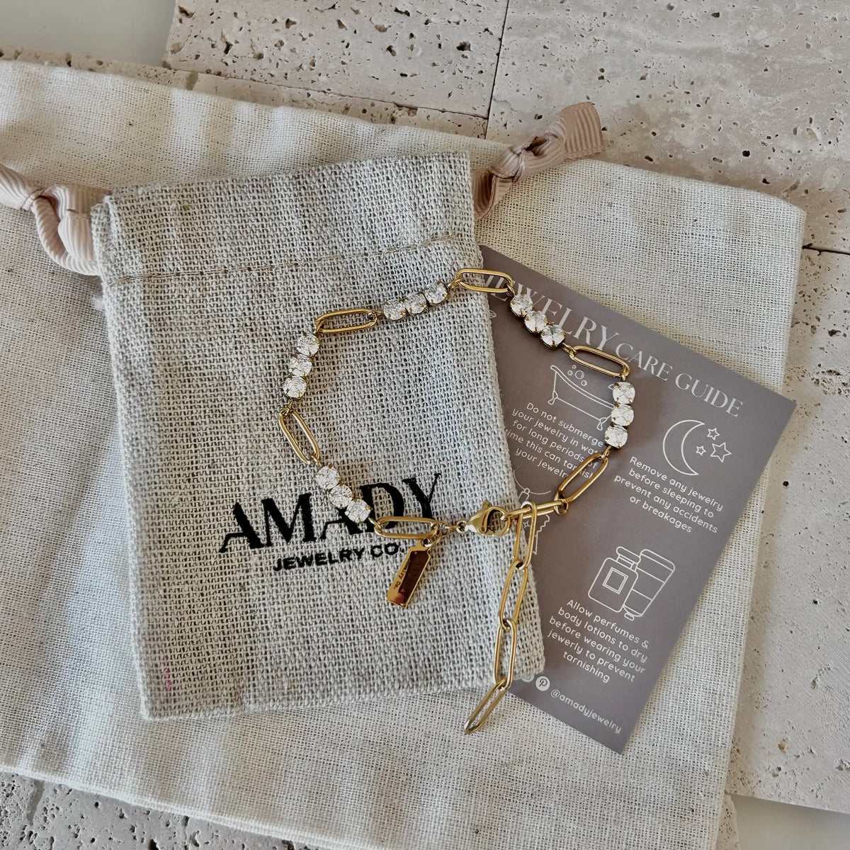 18k Gold Plated Paperclip tennis Chain Bracelet Rhinestones