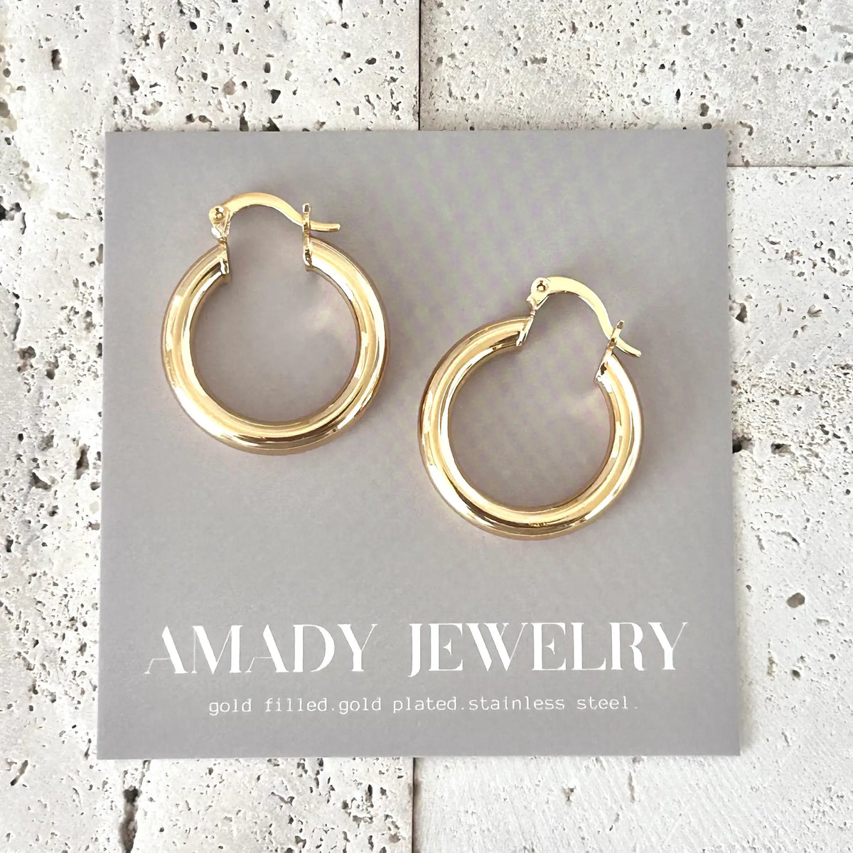 5mm Thick Hoop Earrings 18k GOLD FILLED 25mm Lightweight