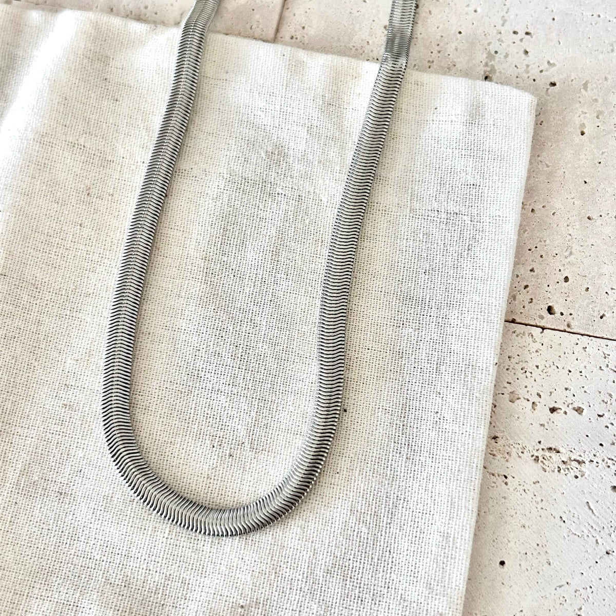 Silver Snake chain herringbone flat chain layering