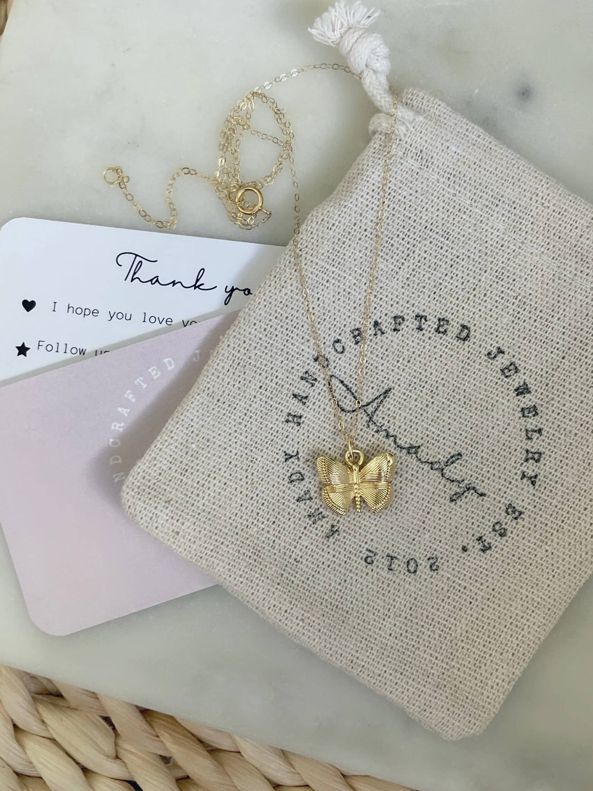 Butterfly small gold pendant necklace wings butterfly charm