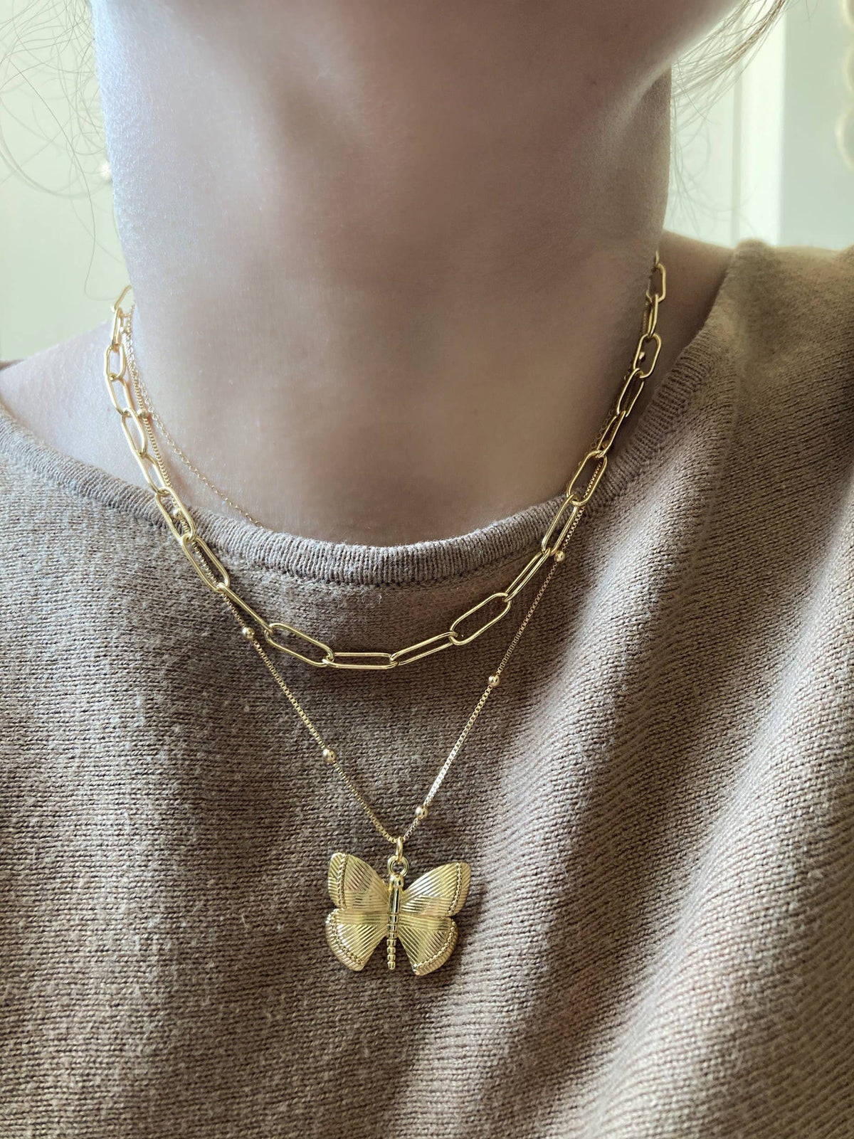 Gold butterfly pendant necklace monarch butterflies wings