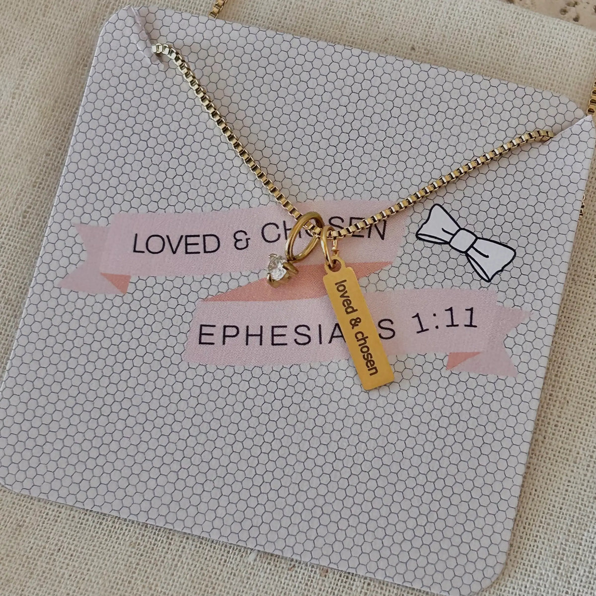 Religious Necklace Jewelry Bible verse Loved Chosen 14k GP
