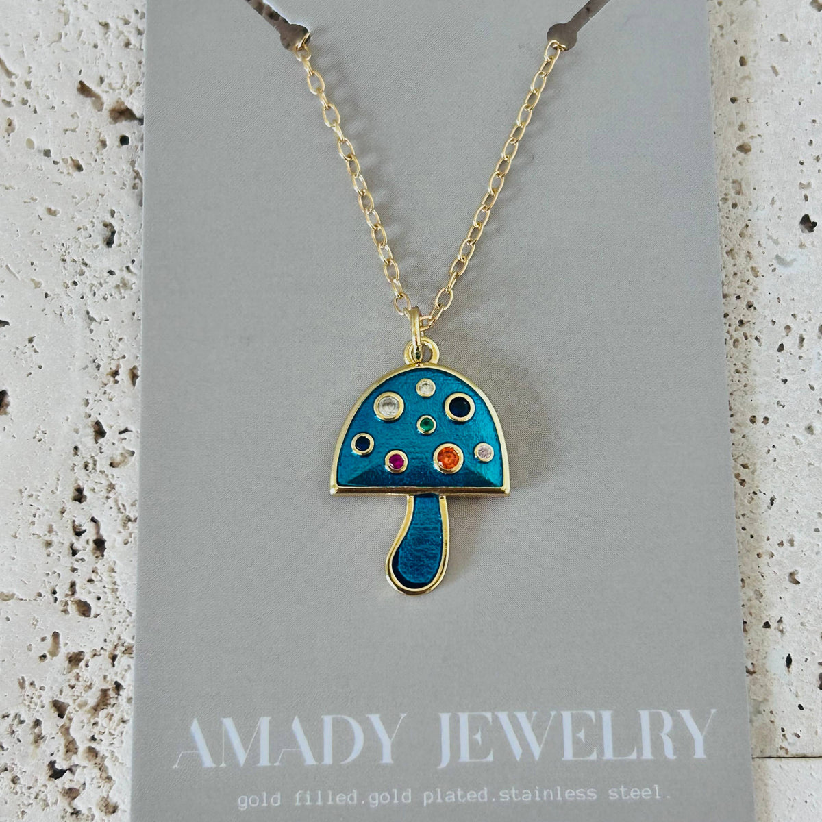 Small mushroom pendant necklace colorful spring summer chain