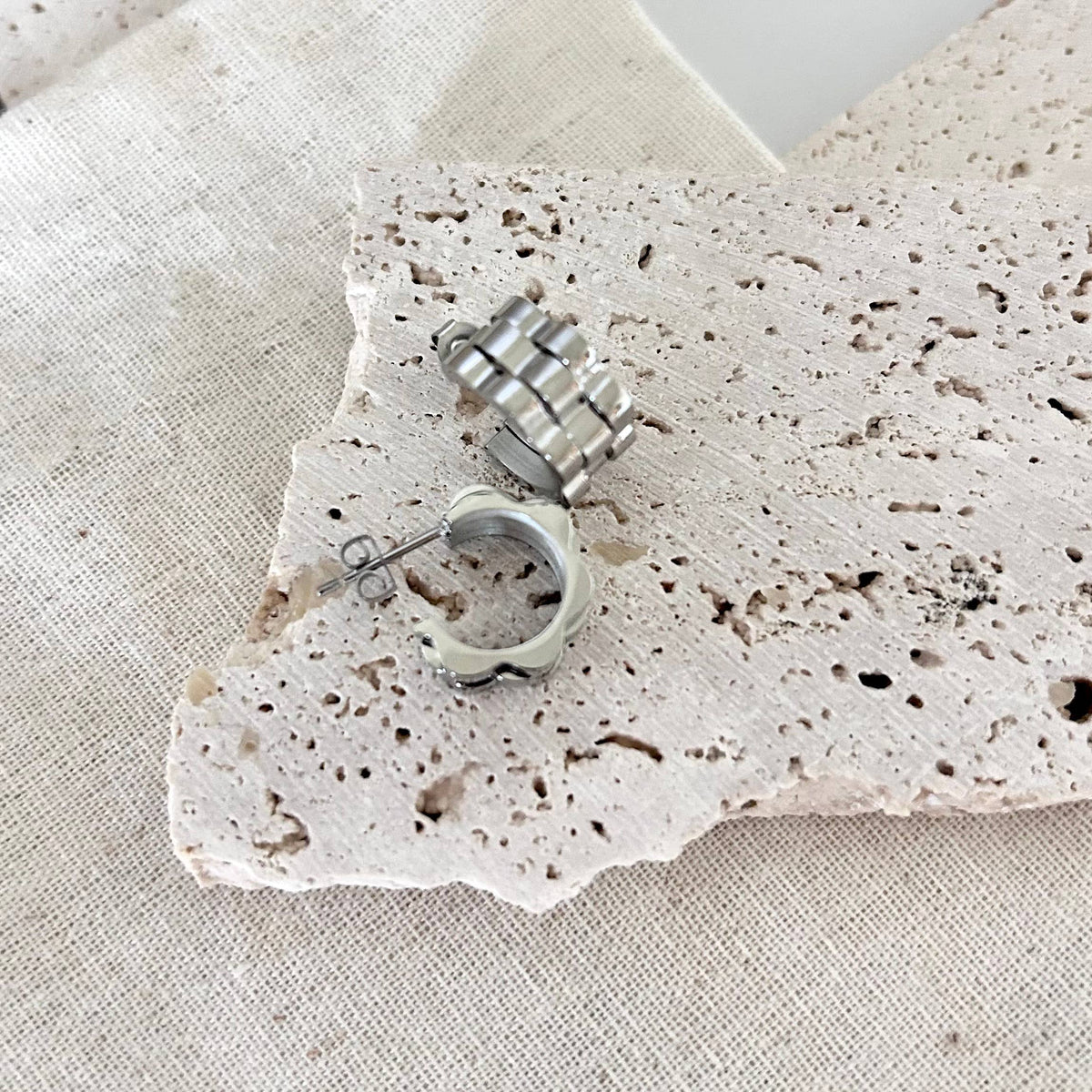 Silver Watchband hoop earrings watch