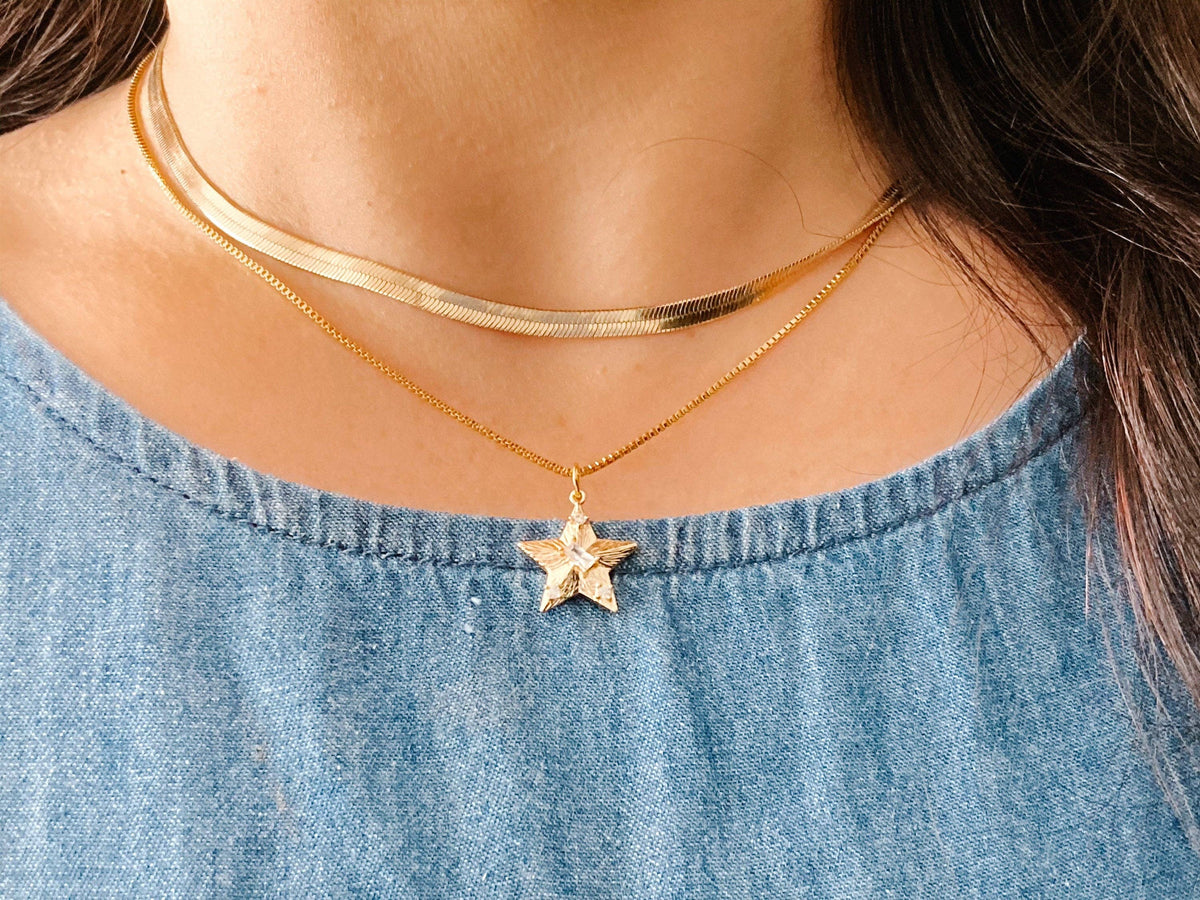 Star charm pendant 18k gold filled necklace waterproof
