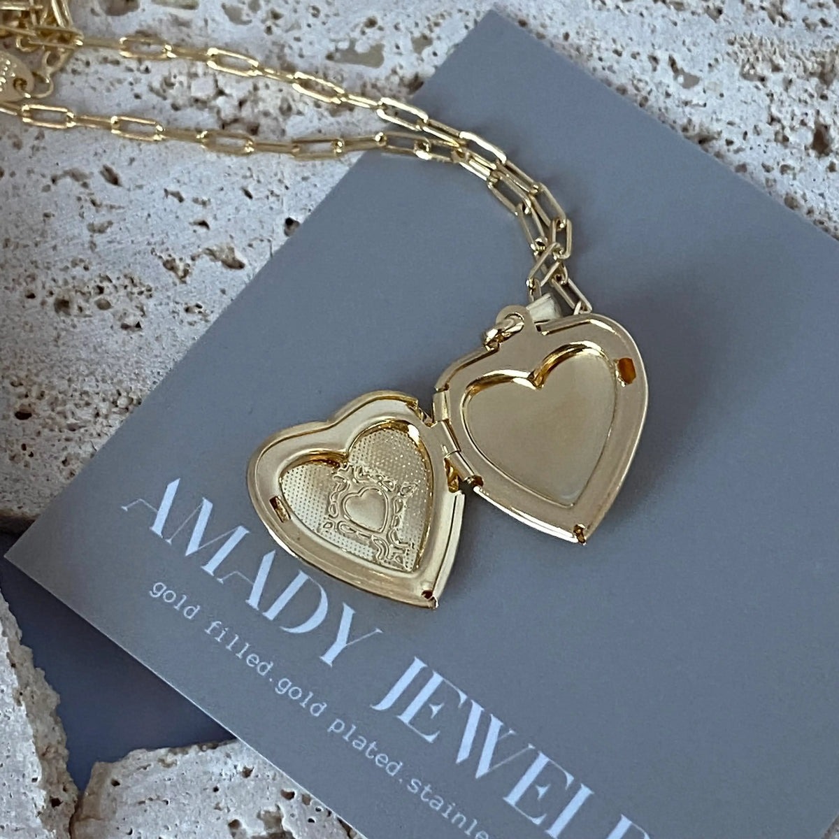 Heart Lock locket necklace engraved love gold filled photo