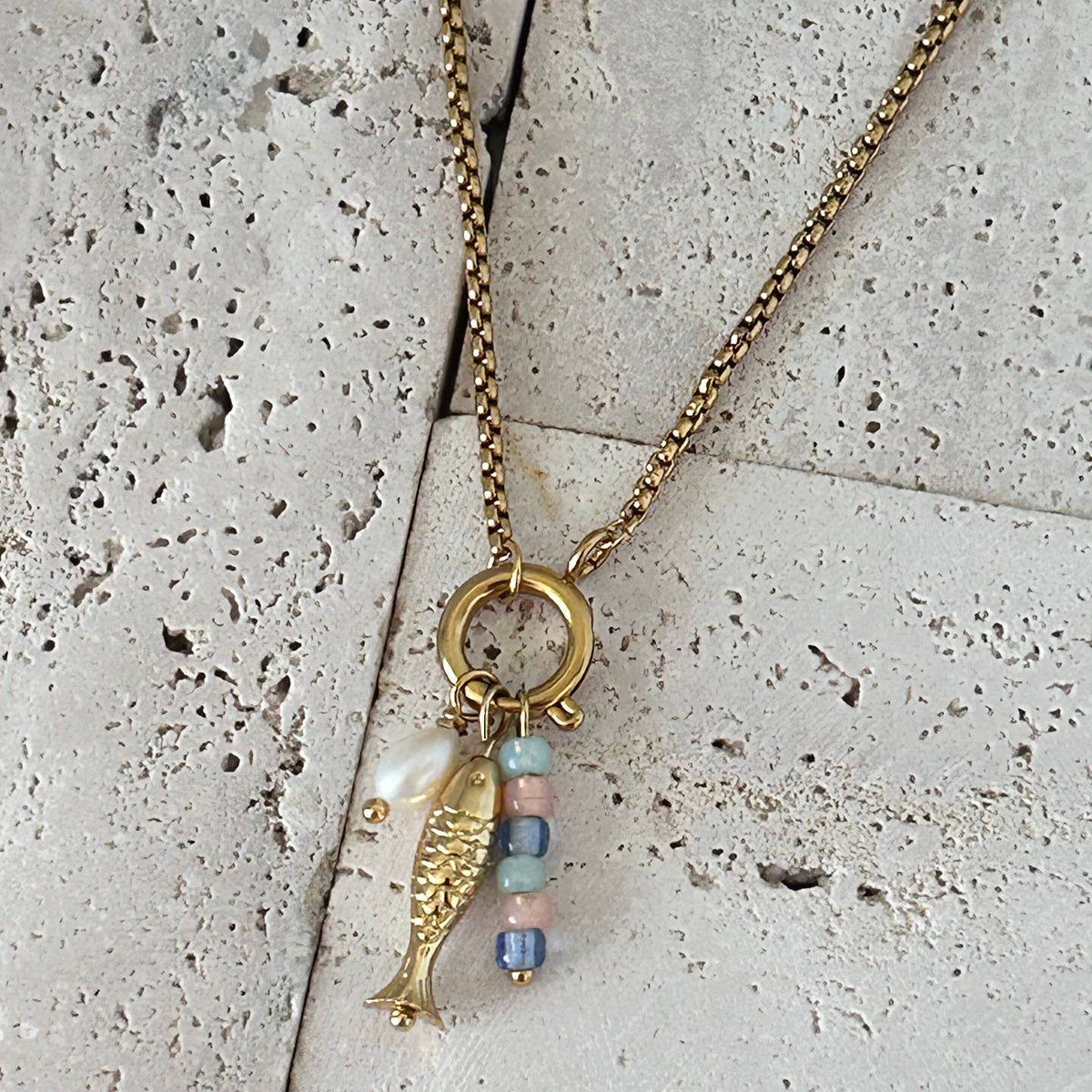Summer necklace pendants removable fish stones pearl