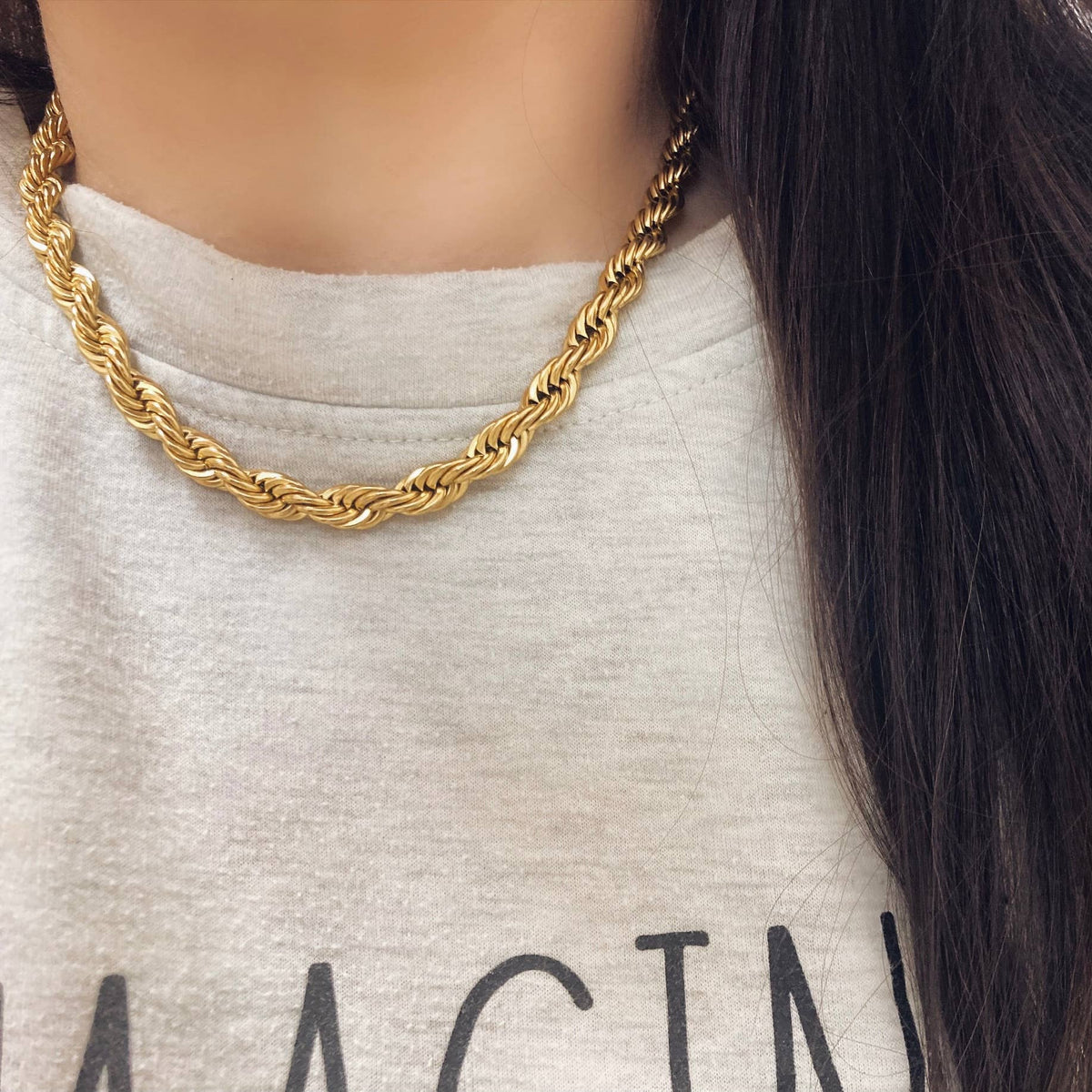 Thick Rope Chain Layering Necklace 18K Gold Plated
