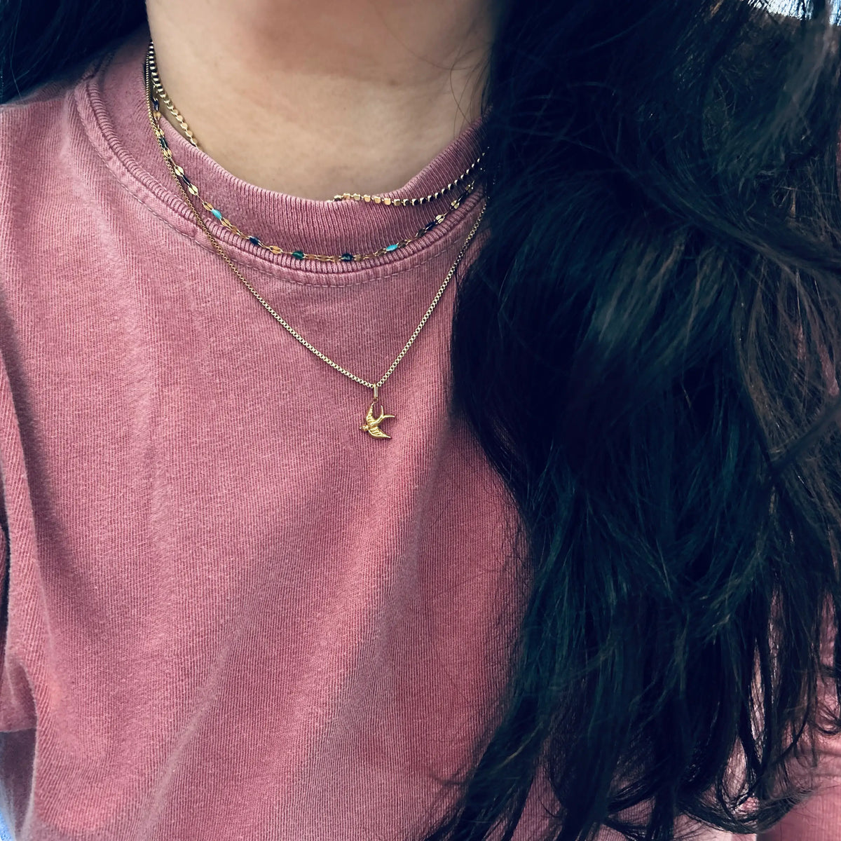 Shades of blue choker collar chain necklace 18k gold plated