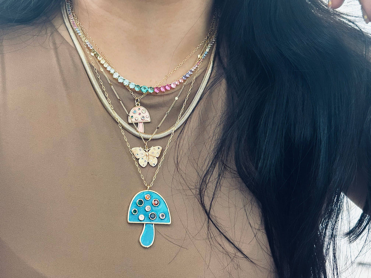 Butterfly necklace colorful crystals on it water resistant