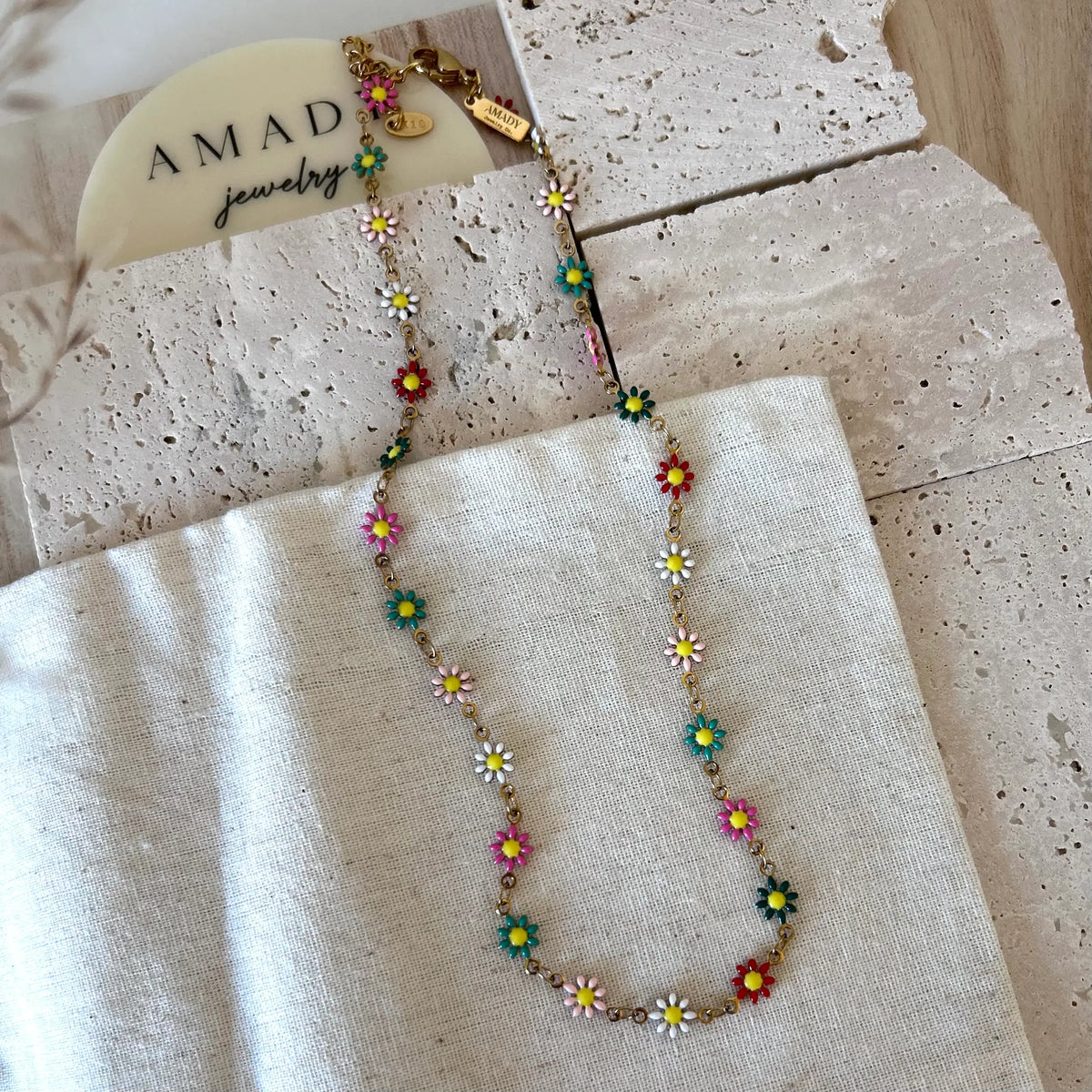 Colorful flowers layering necklace spring flower strand