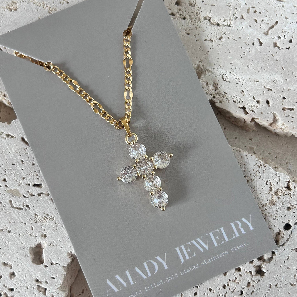 Crystal Pave Cross Necklace 18k gold filled religious jewelr