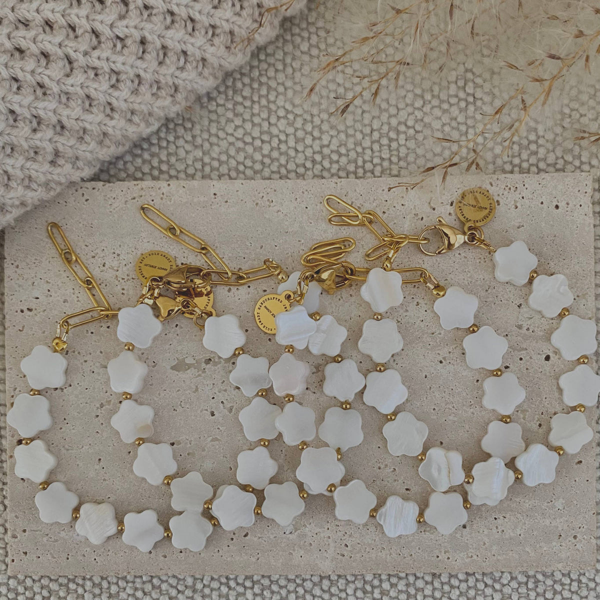 Flower Clover Shell Pearl Bracelet layering bracelet
