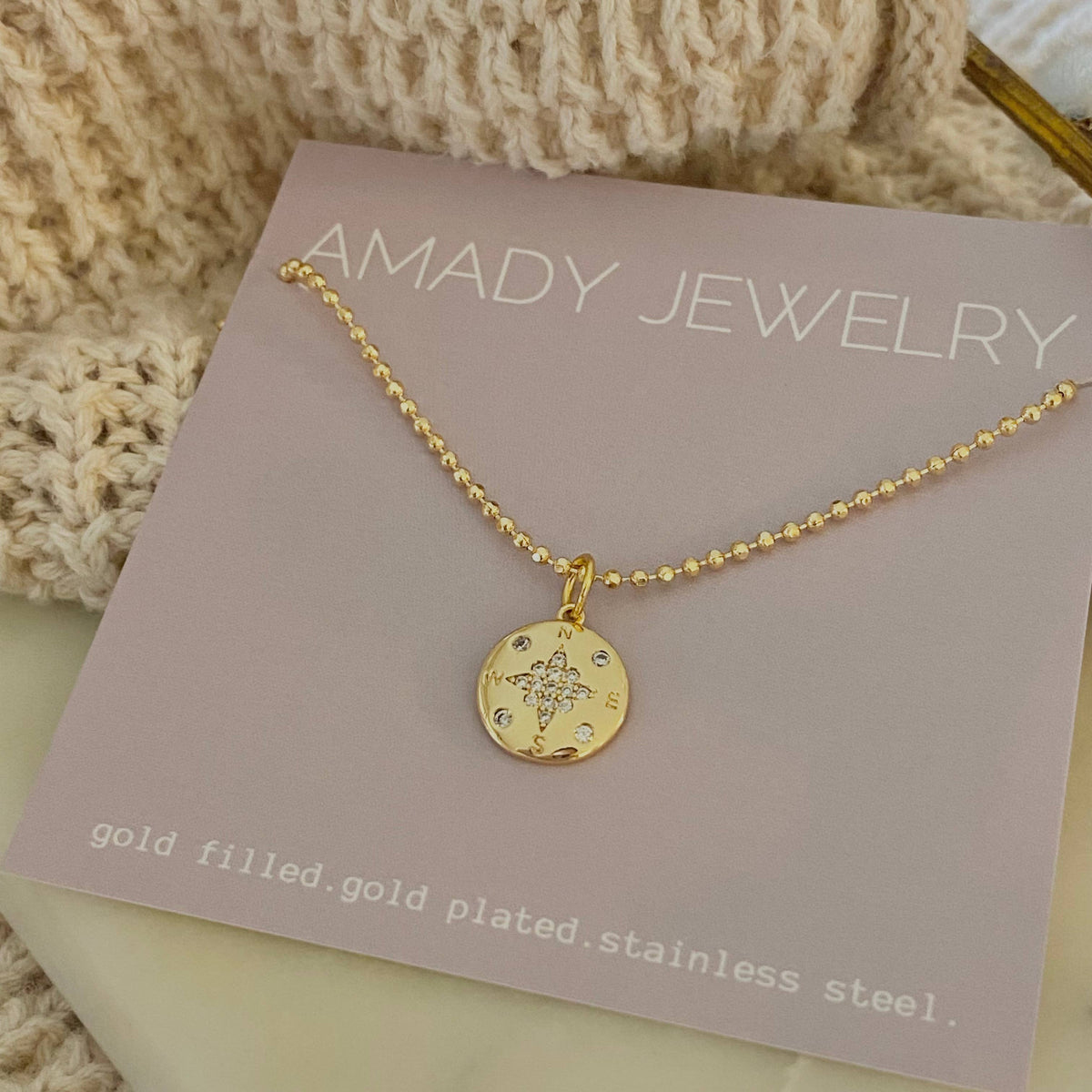 Compass Travels Necklace 18k Gold Filled GP charm waterproof