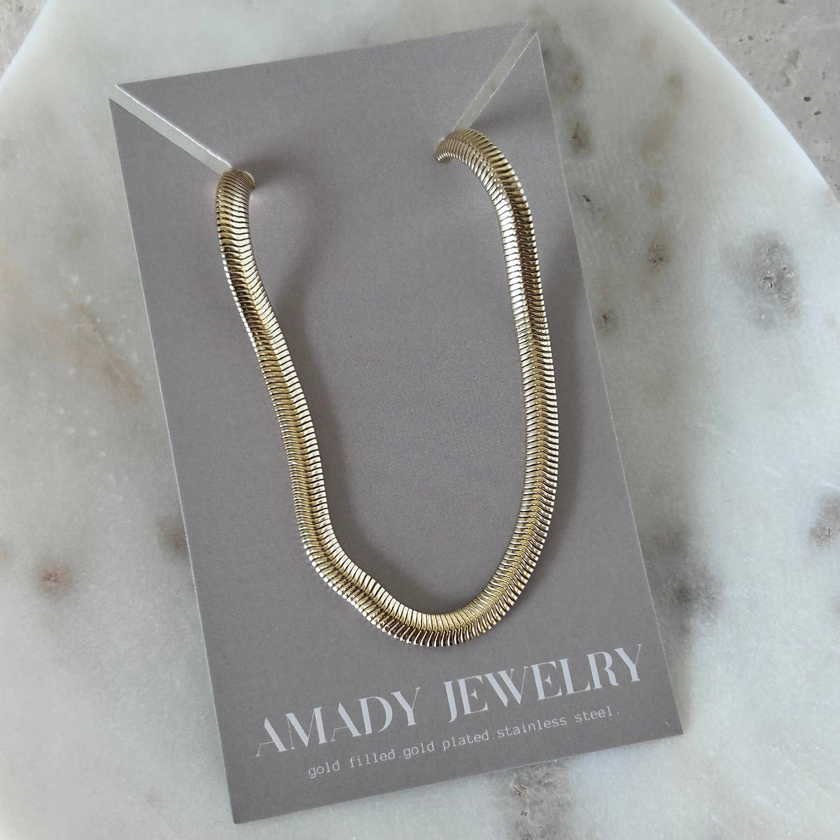 Snake chain herringbone flat link necklace gold filled