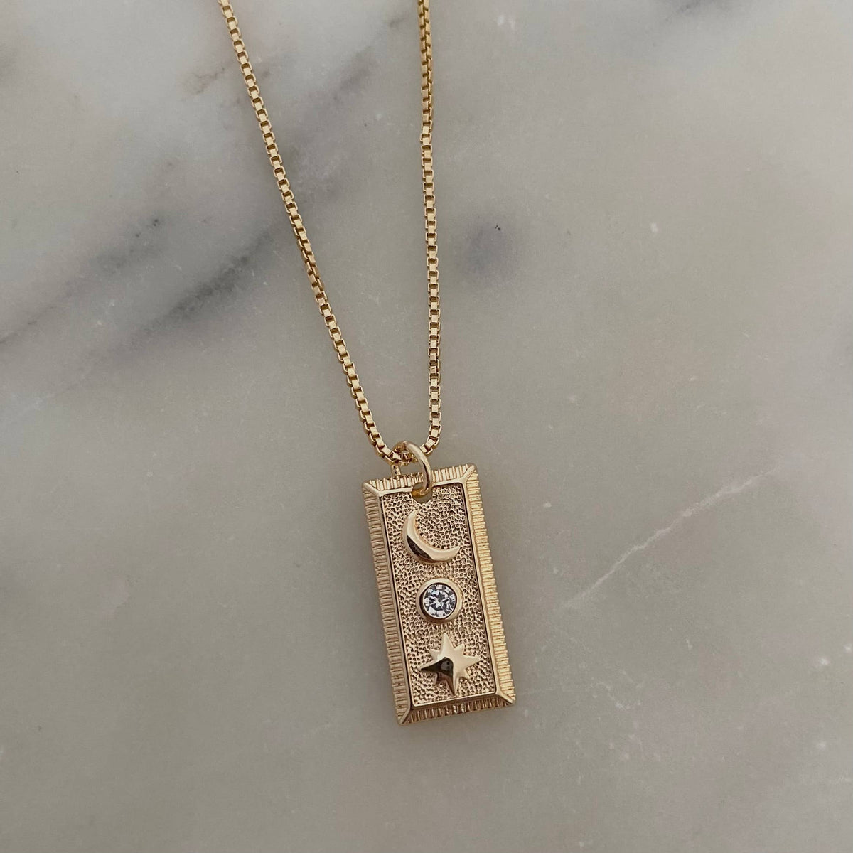 Moon Crescent + Star Pendant Layering Necklace 18K gold