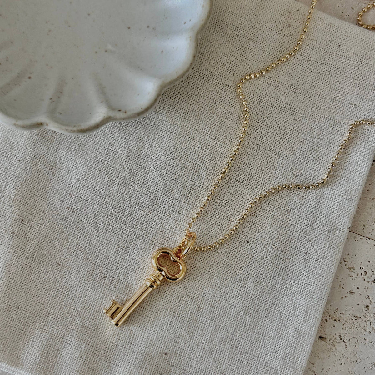 Key charm pendant necklace 18k Gold Filled beaded chain