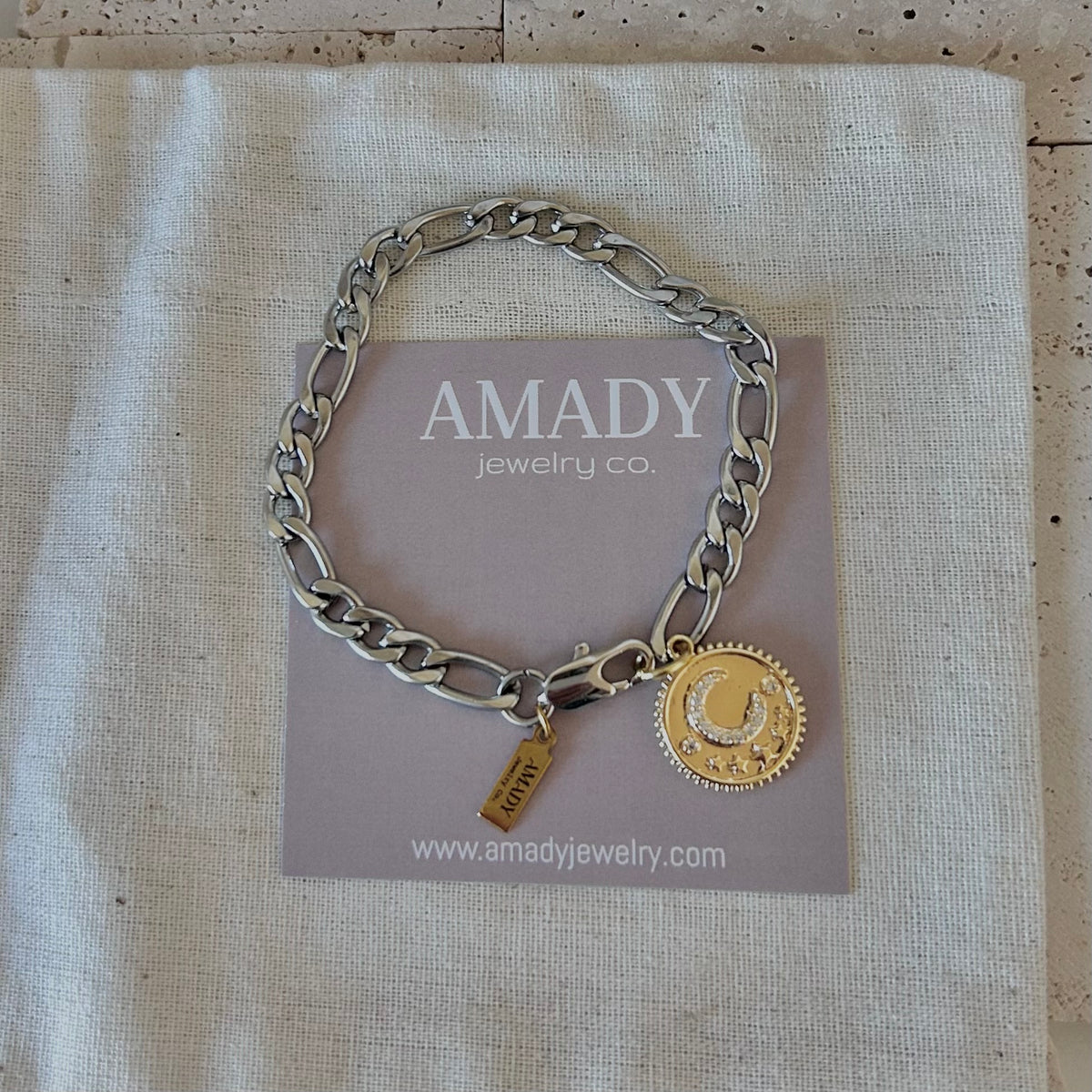 Two tone gold silver half moon crescent bracelet