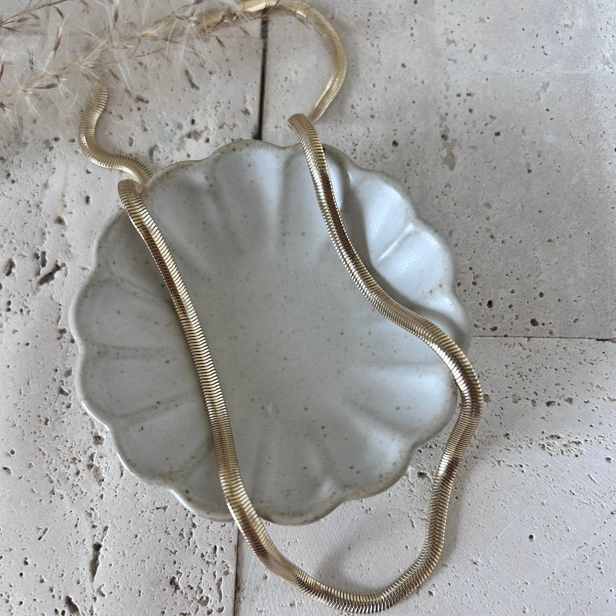 Snake chain herringbone flat link necklace gold filled