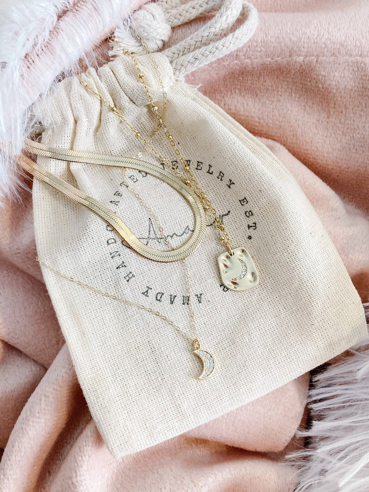 Gold Crescent Moon Charm Pendant Necklace 14K gold filled