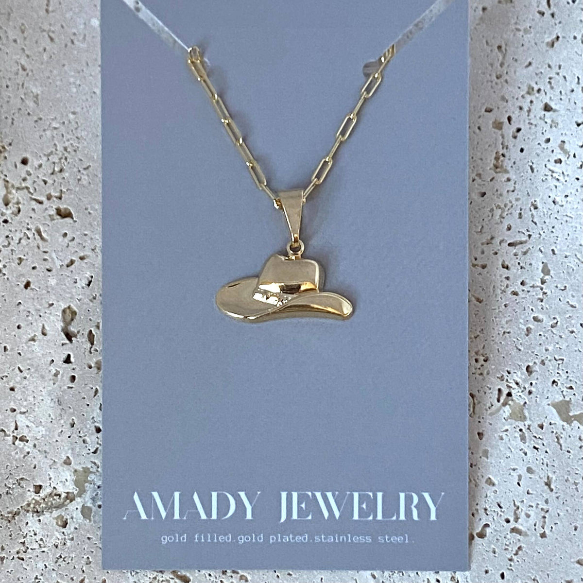 Cowboy cowgirl hat charm pendant necklace 18k gold filled