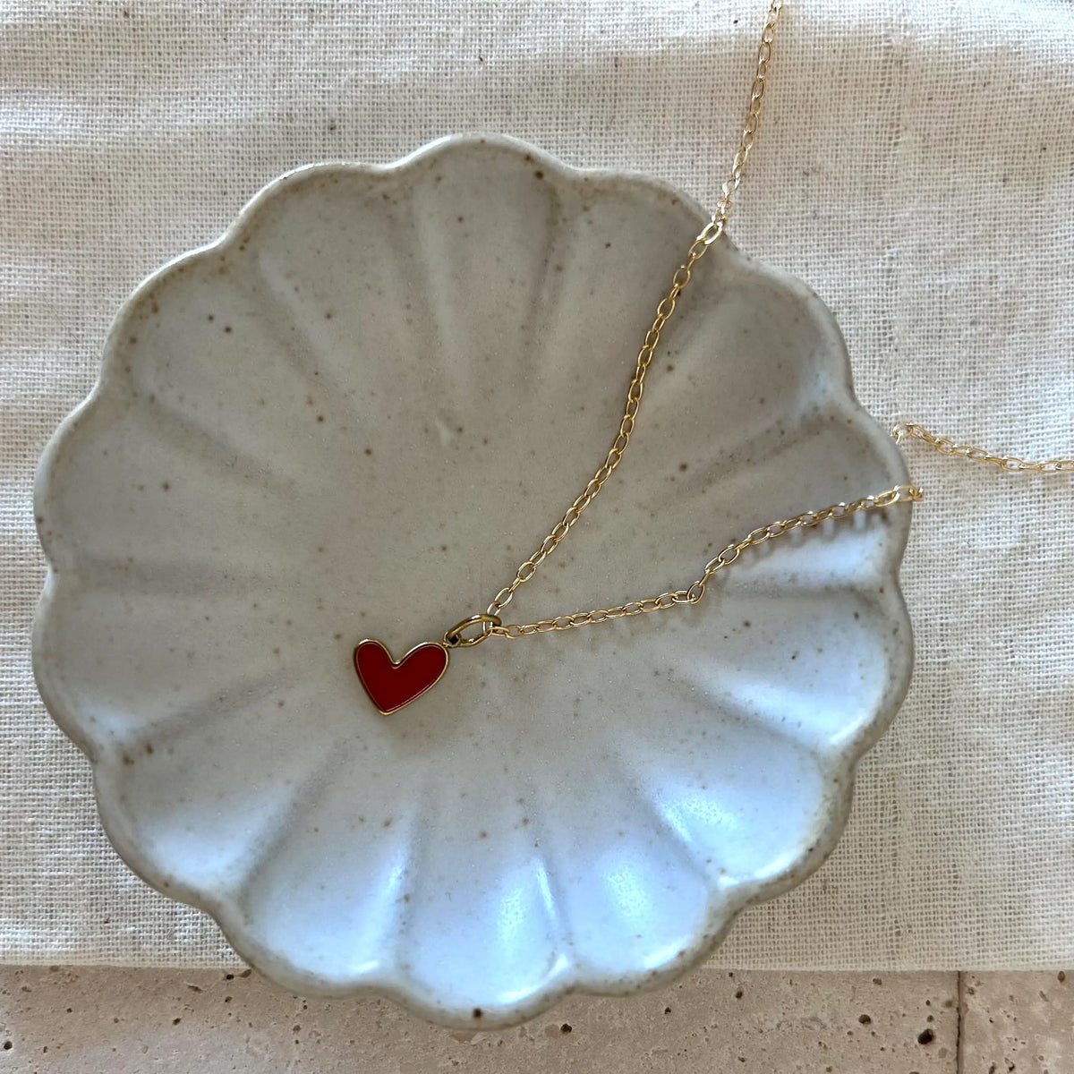 Dainty heart necklace red charm pendant love 18k gold filled
