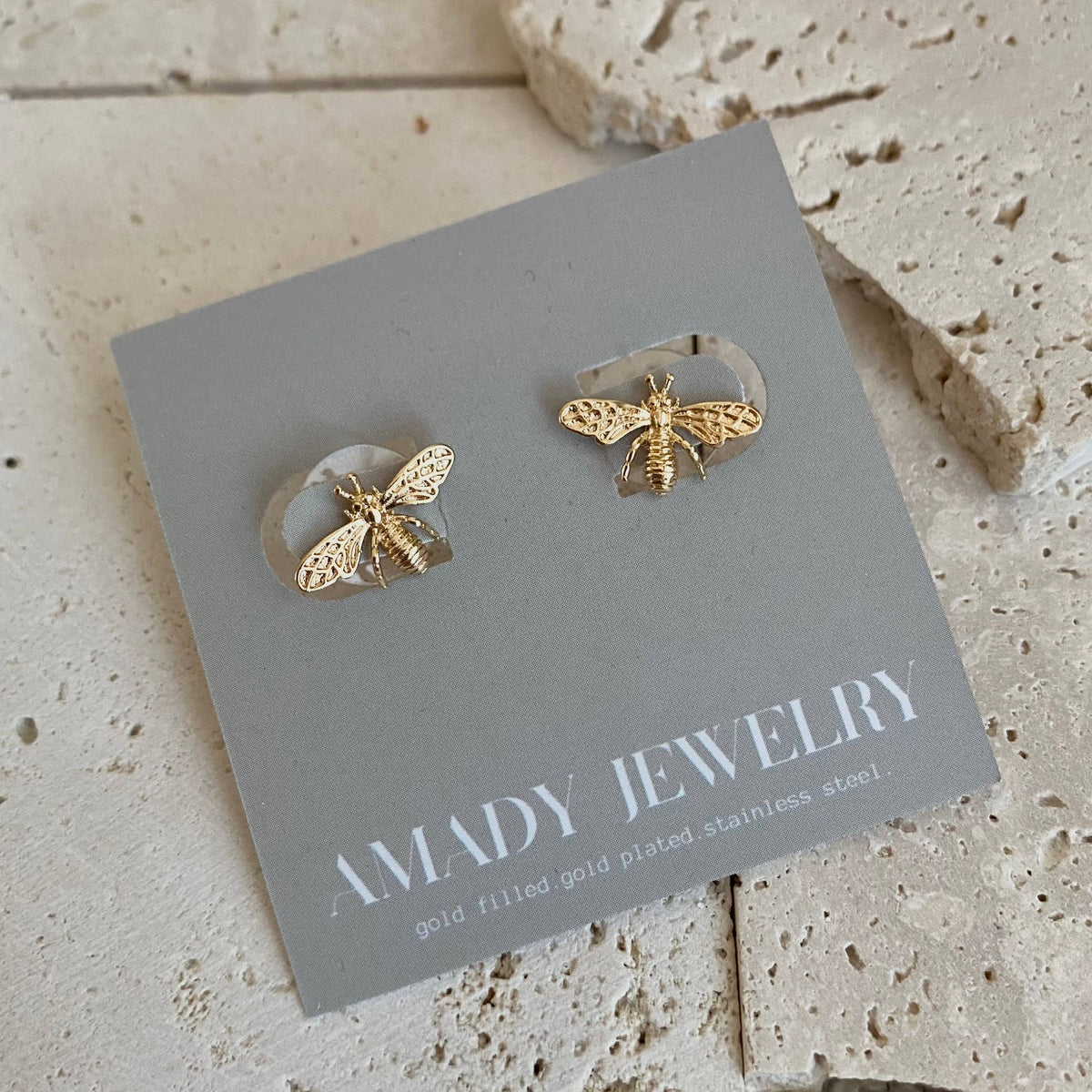 Queen bee Honey bee post earrings 14k Gold Plated