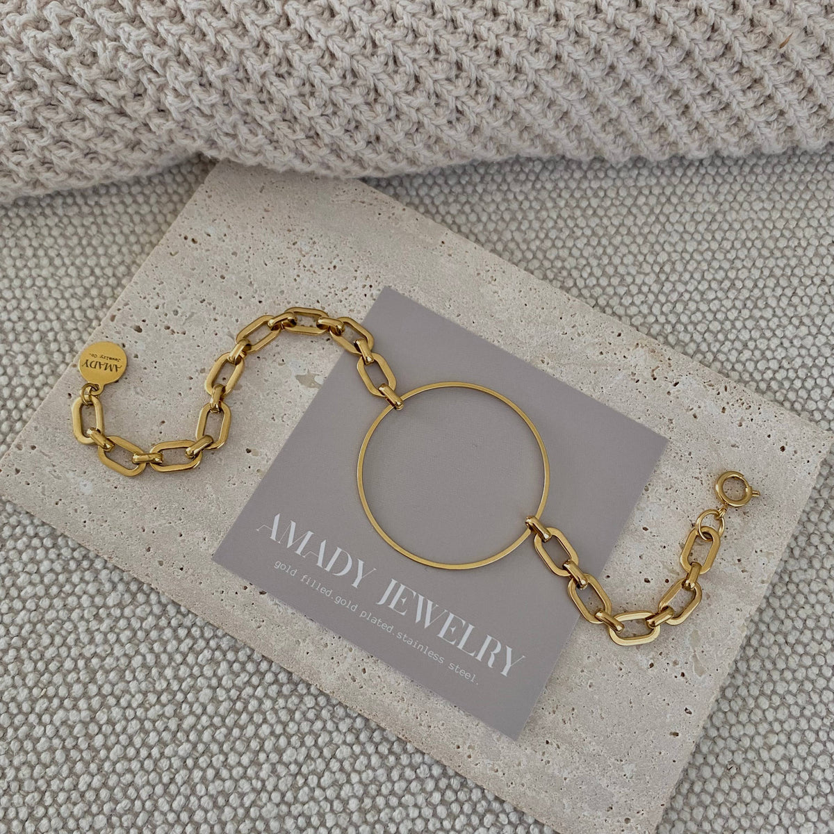 Infinity round charm statement chain bracelet