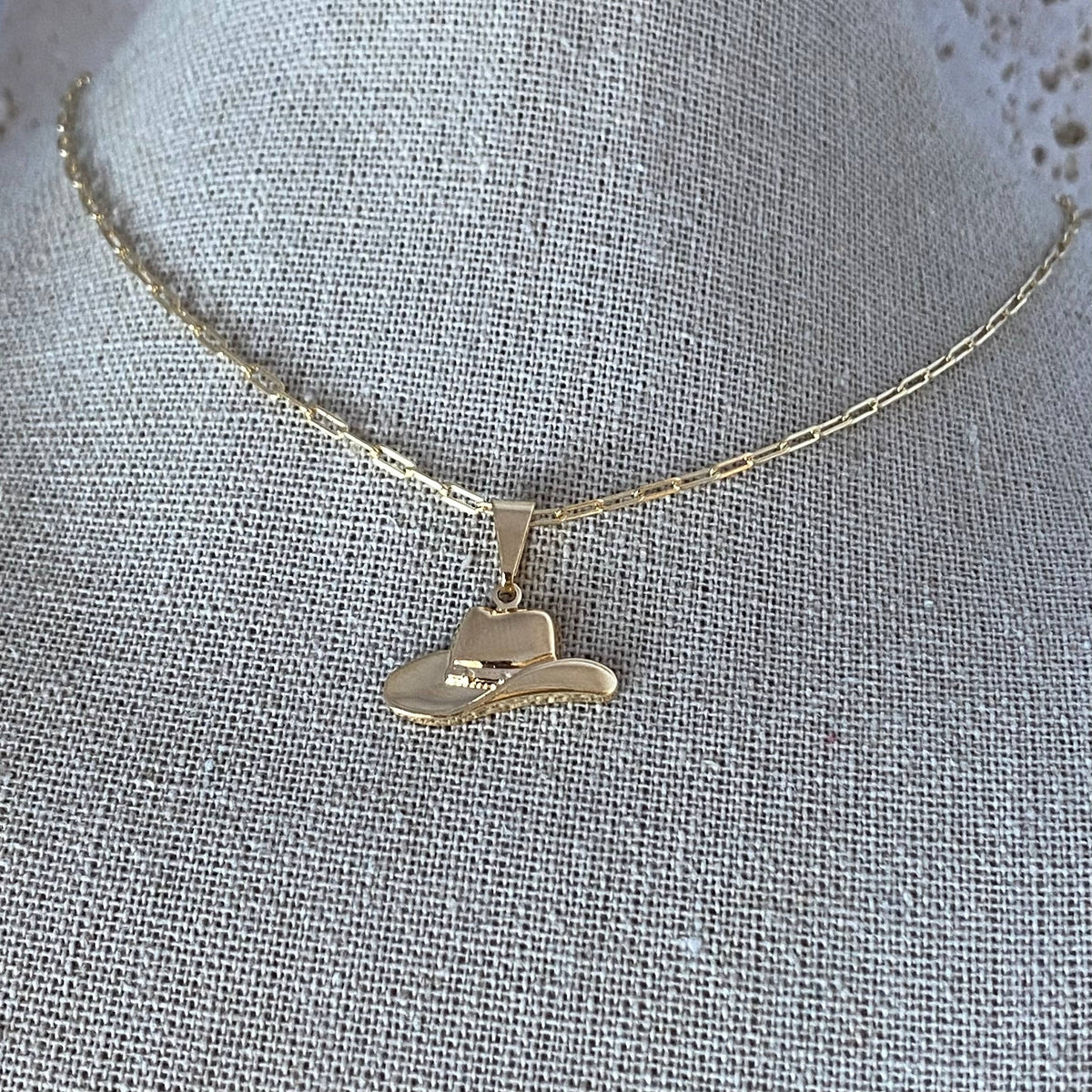 Cowboy cowgirl hat charm pendant necklace 18k gold filled