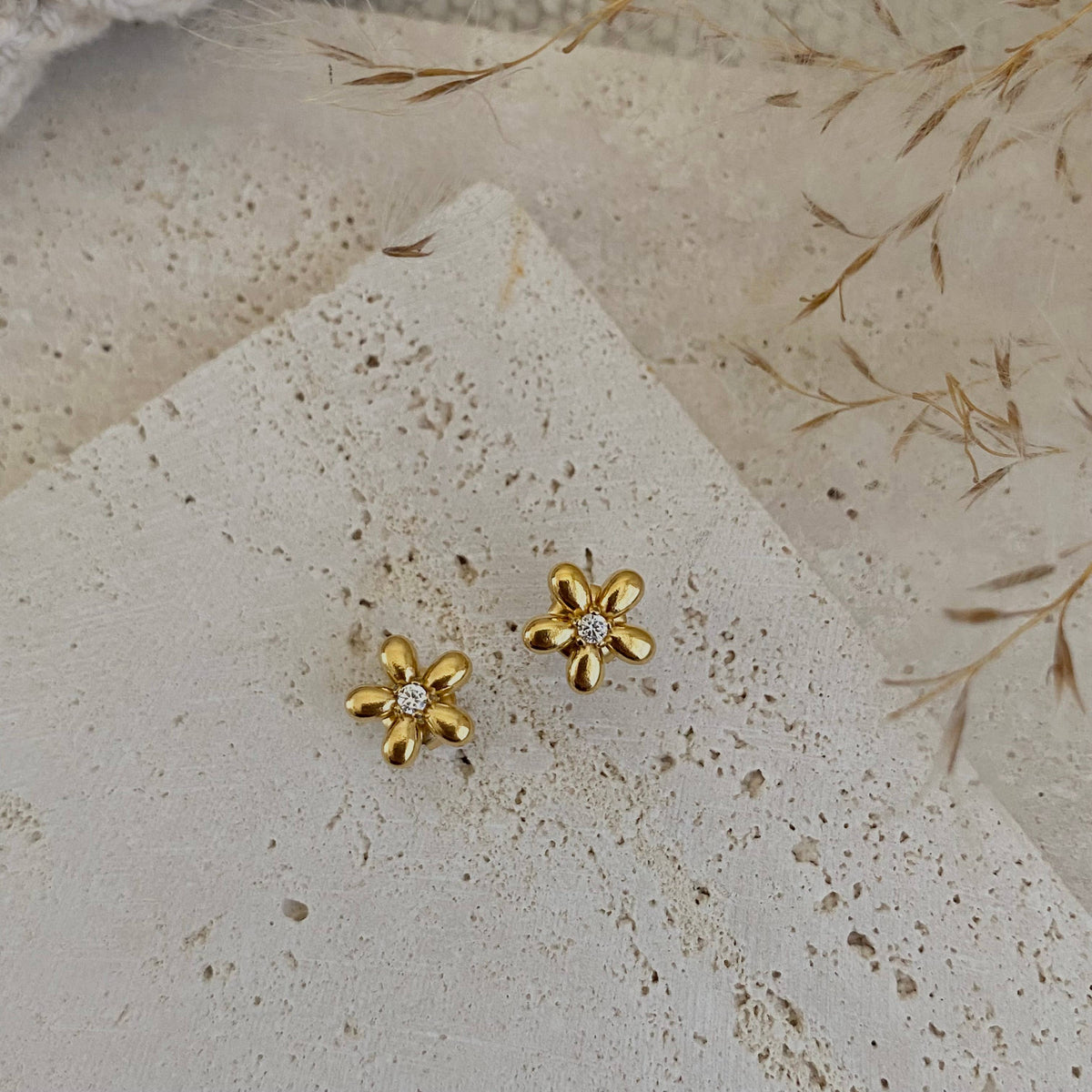 Flower Studs Post Earrings 18k Gold Plated Stainless Steel