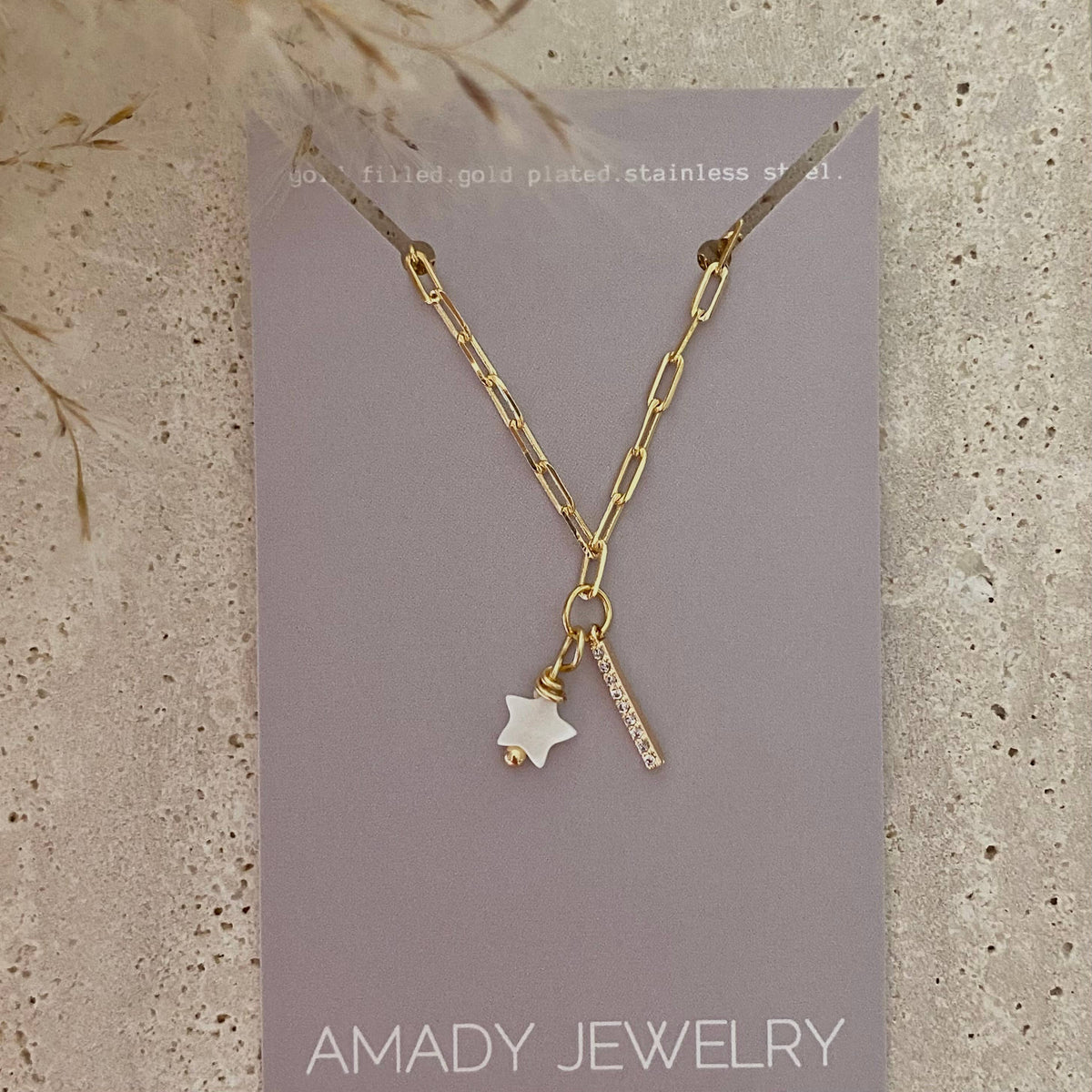 Star shell Bar necklace 14k Gold Filled layering jewelry