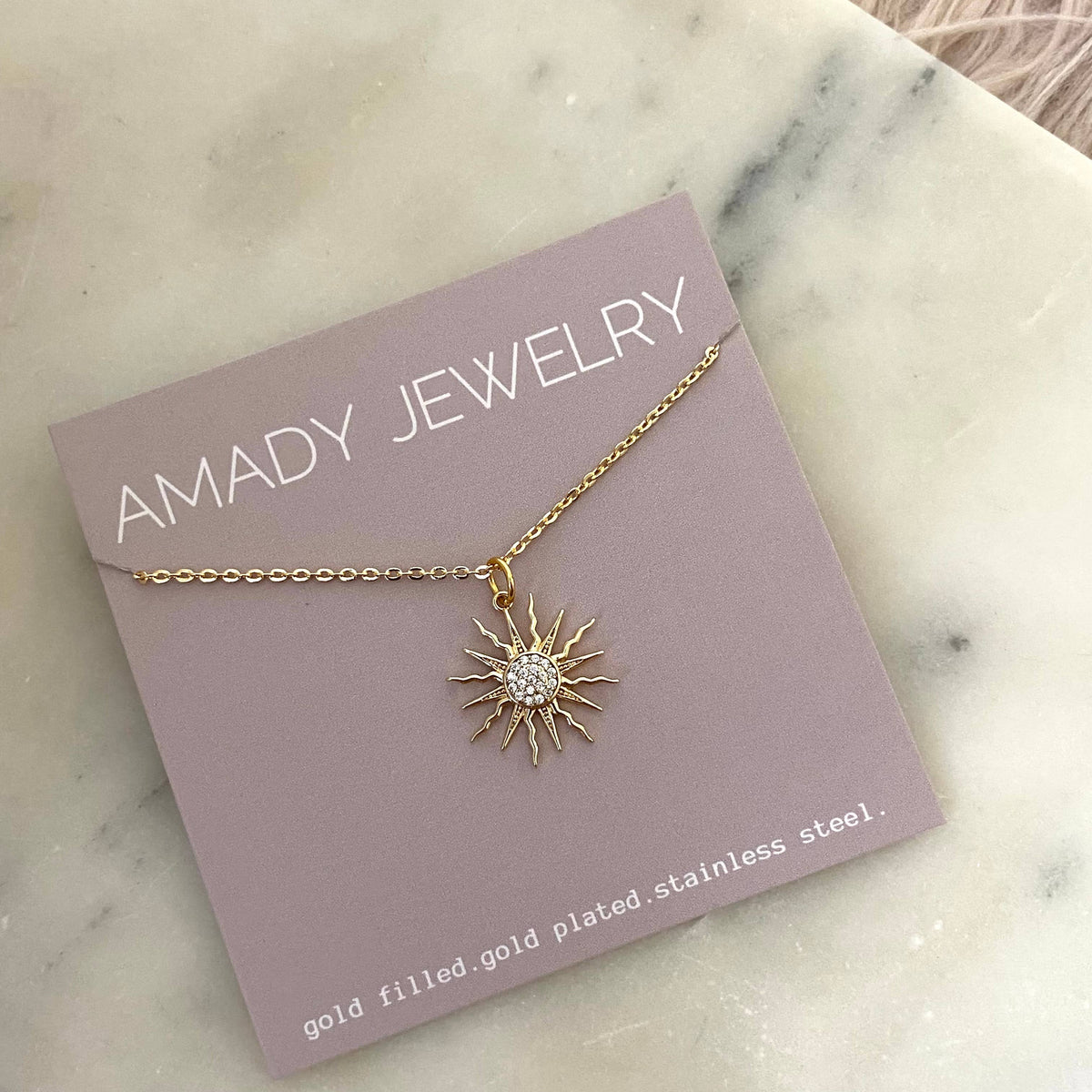 Sun crystal charm necklace 18k gold plated sunrise