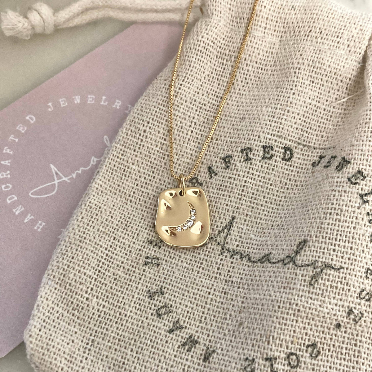 Crescent Half Moon Pendant Necklace 18K Gold Filled chain