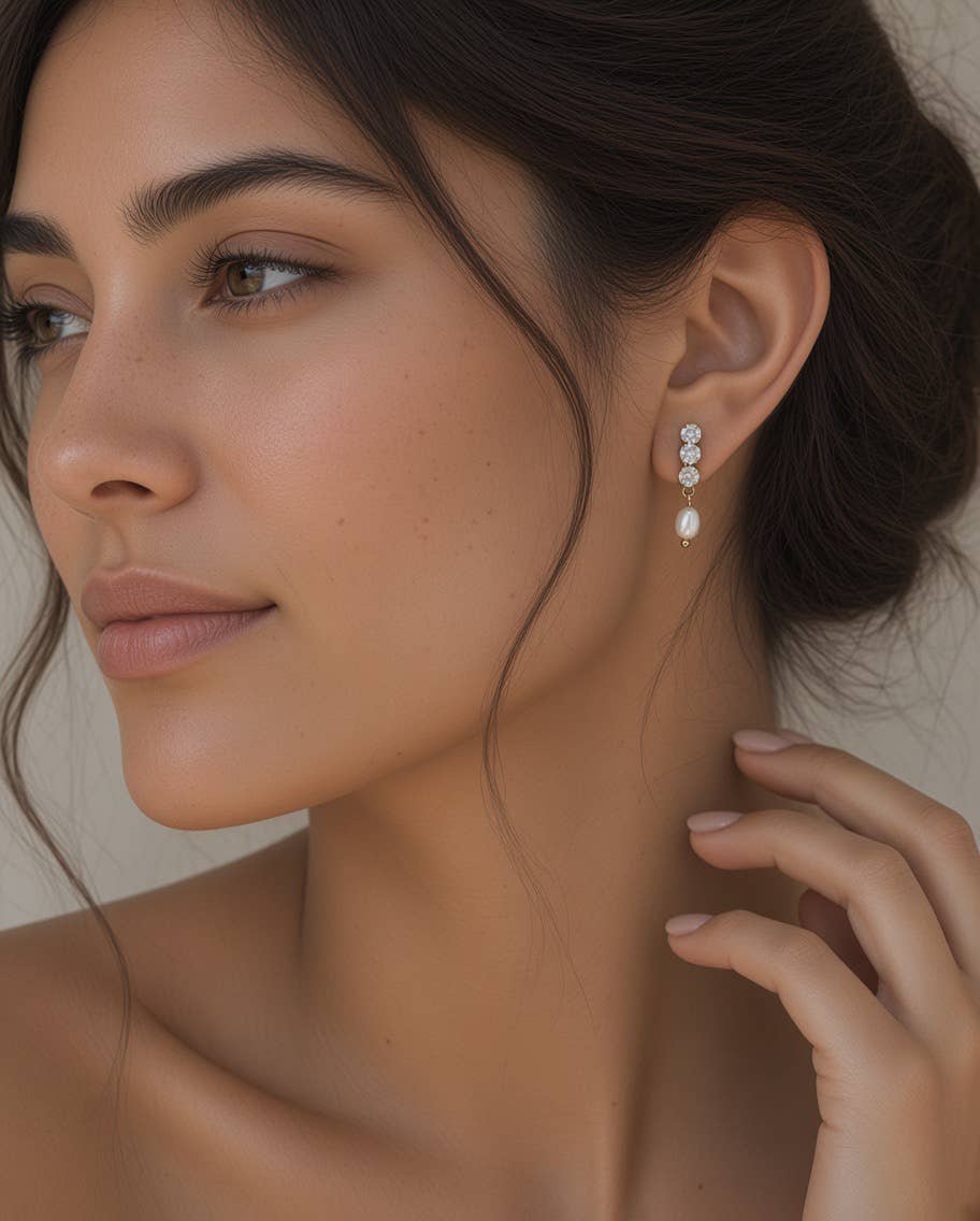 Freshwater dangle drop earrings cubic zircon