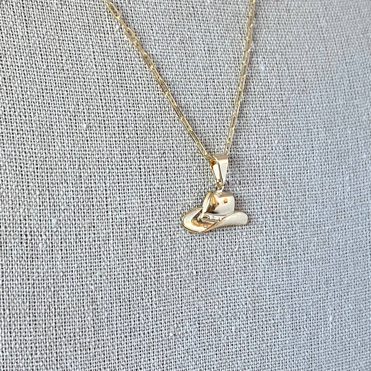 Cowboy cowgirl hat charm pendant necklace 18k gold filled