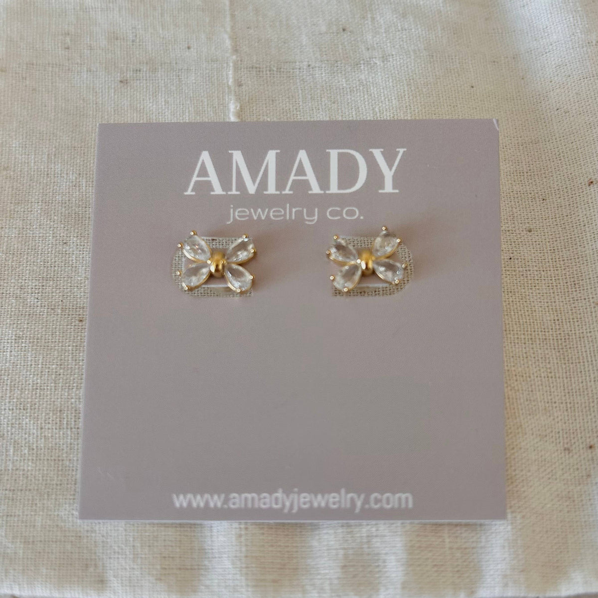 Bowtie cubic zirconia stud post earrings waterproof 18k gp
