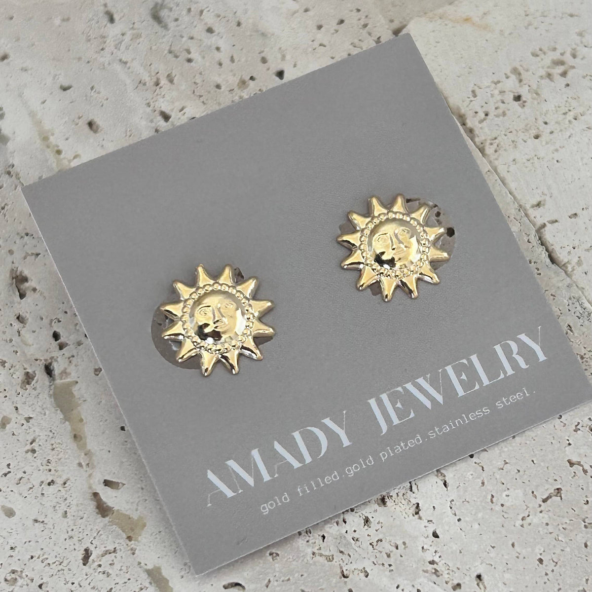 Sun Face post earrings 18k gold filled summer studs