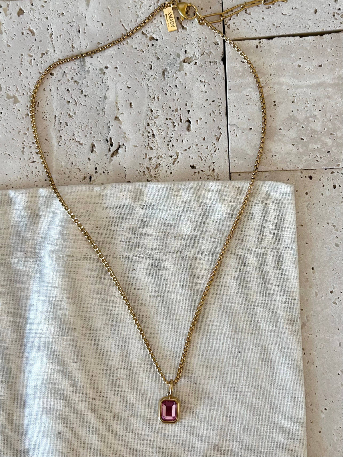 Crystal Pendant Necklace 18k gold plated box chain