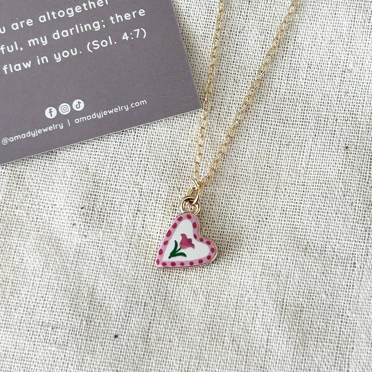 Single Flower Heart shape charm pendant necklace