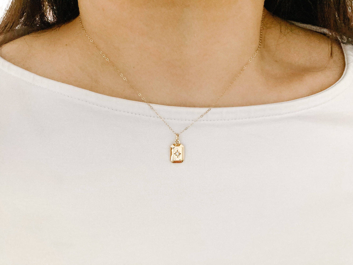 North Star Medallion Charm Pendant Necklace 18k gold filled