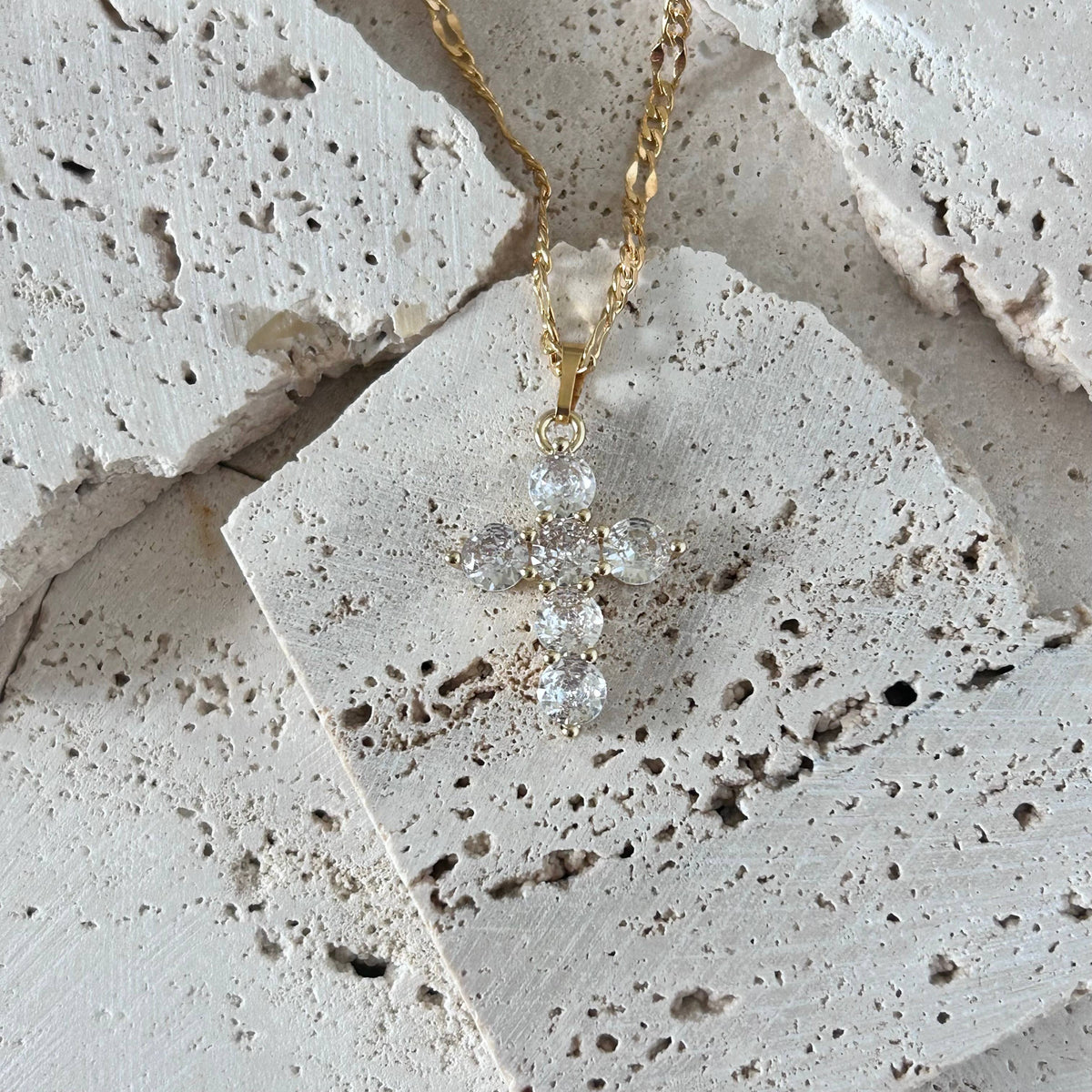 Crystal Pave Cross Necklace 18k gold filled religious jewelr