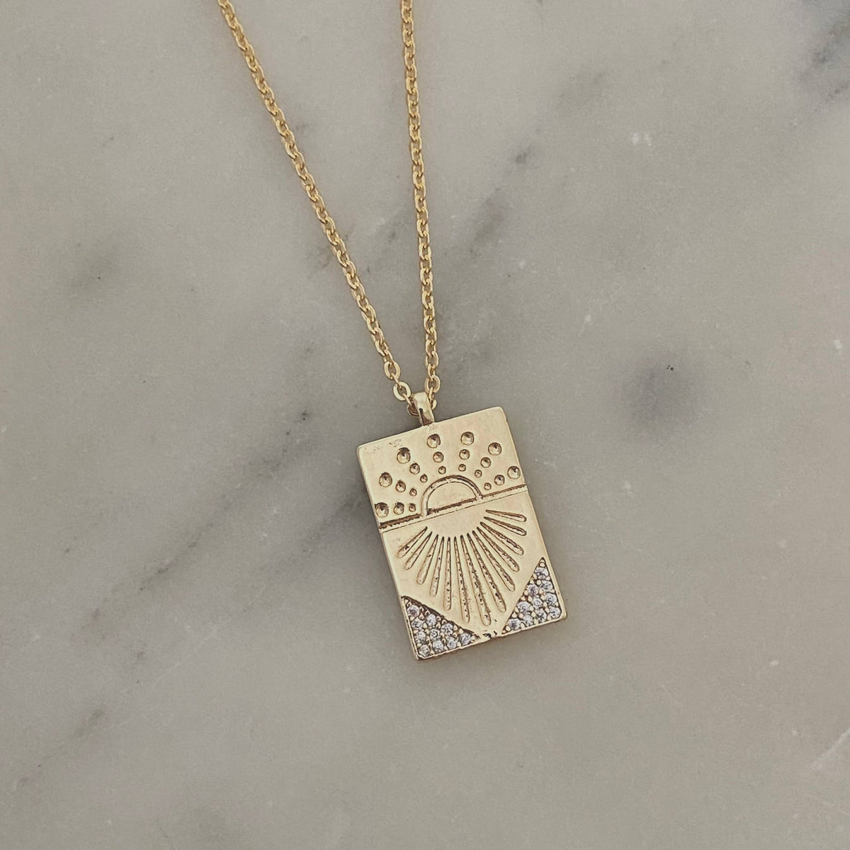 Sunrise Sun Medallion charm pendant 18k gold filled chain