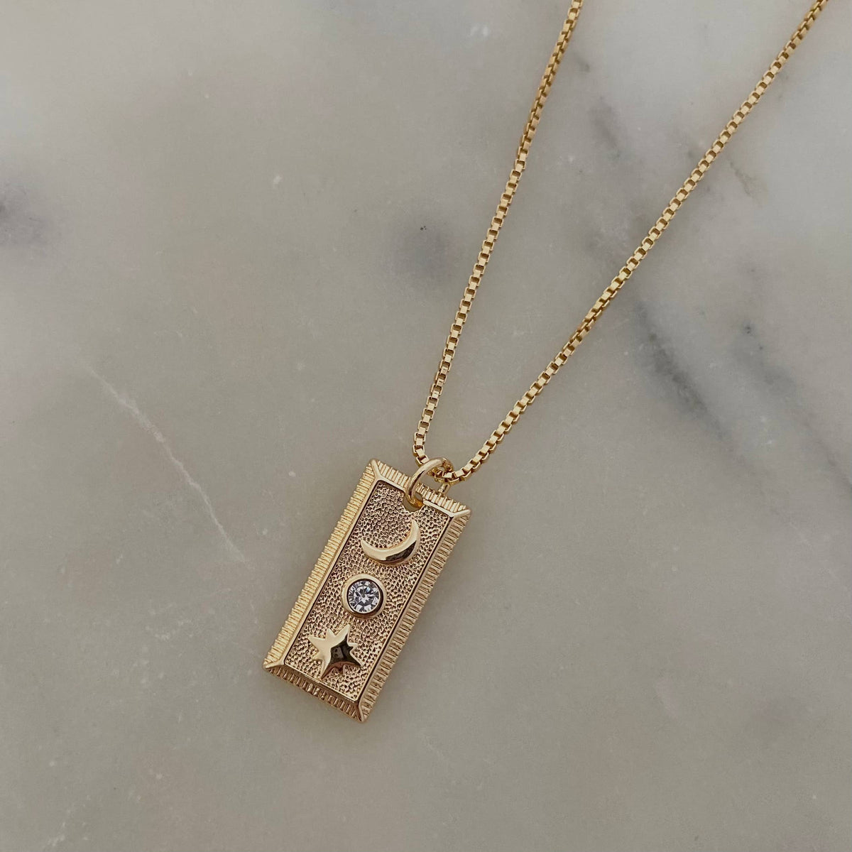 Moon Crescent + Star Pendant Layering Necklace 18K gold