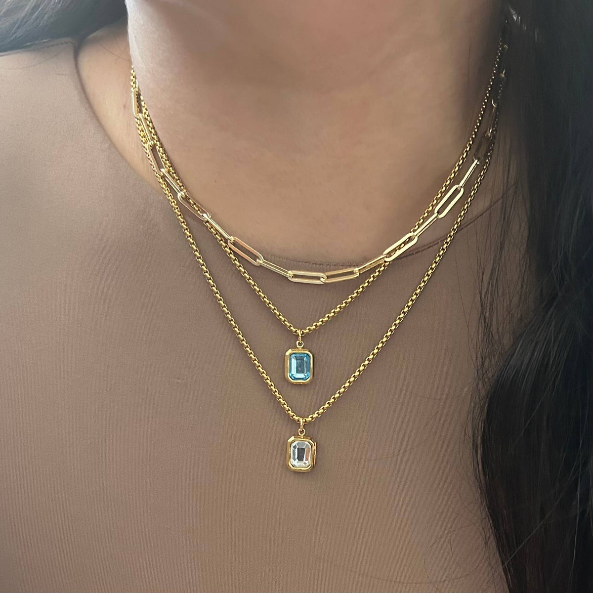 Crystal Pendant Necklace 18k gold plated box chain