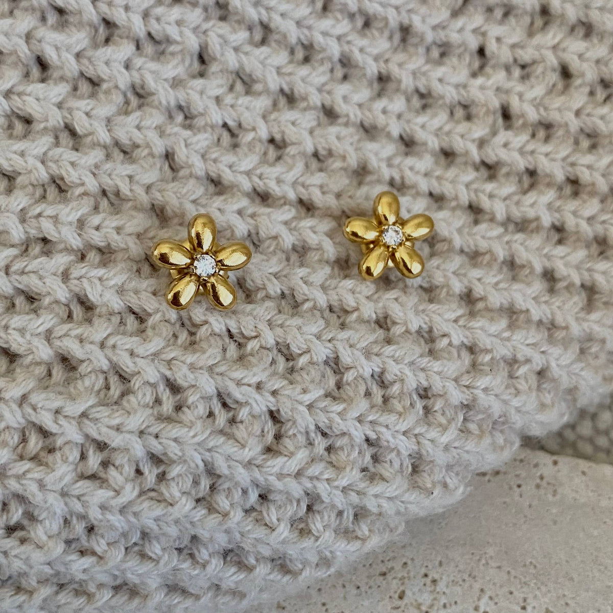Flower Studs Post Earrings 18k Gold Plated Stainless Steel