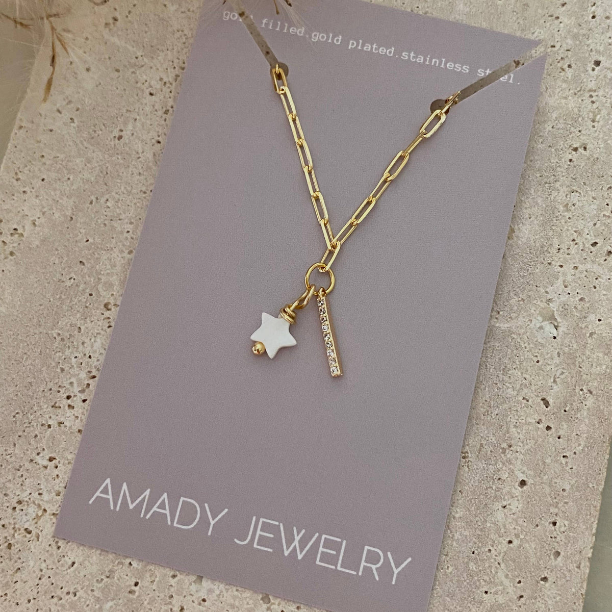 Star shell Bar necklace 14k Gold Filled layering jewelry