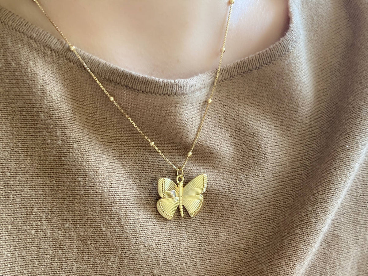 Gold butterfly pendant necklace monarch butterflies wings
